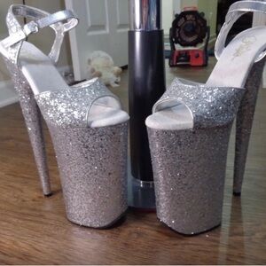 Pleaser Beyond 10inch Silver Glitter Heels